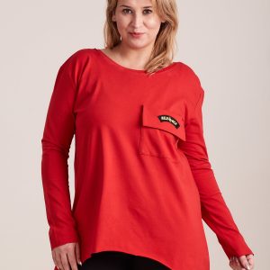 Wholesale Red asymmetrical blouse with pocket PLUS SIZE