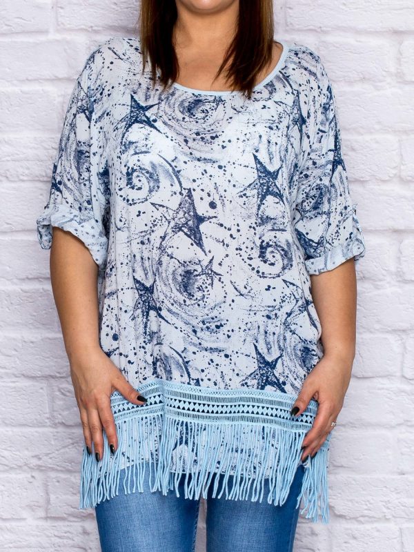 Wholesale Light blue tunic in plus size stars