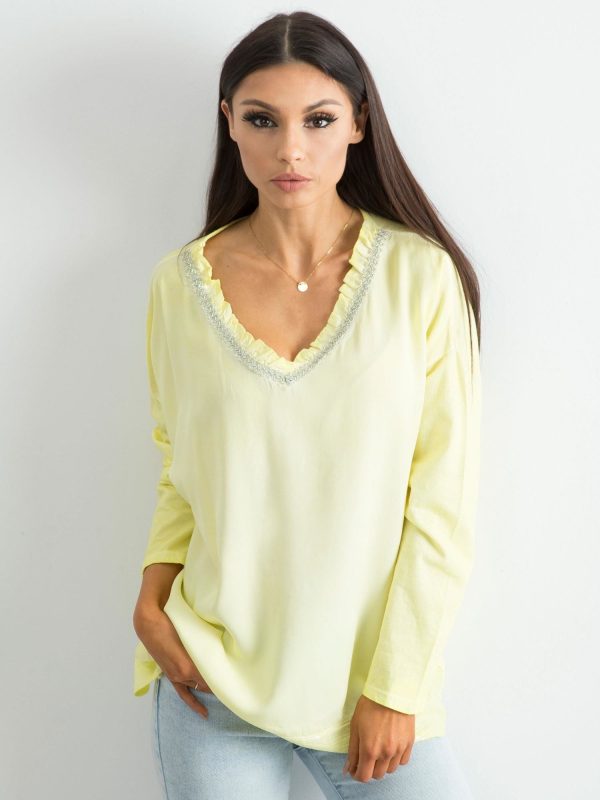 Wholesale Yellow Loose V-Neck Blouse