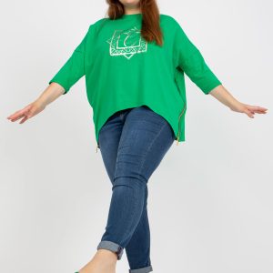 Wholesale Green Plus Size Cotton Blouse with Applique