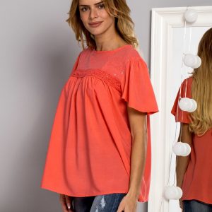 Wholesale Eairy blouse with sequin coral neckline