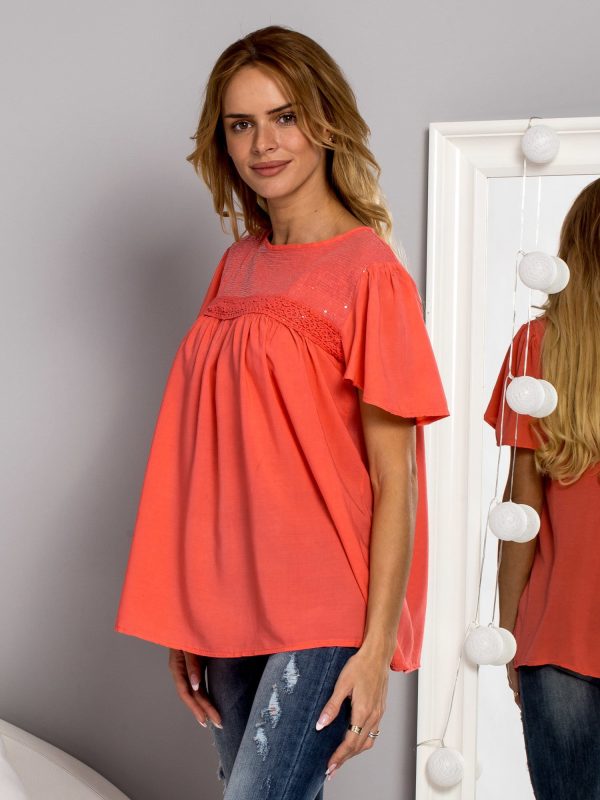 Wholesale Eairy blouse with sequin coral neckline