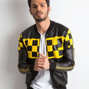 Wholesale Black and yellow jacket for men made of eco leather