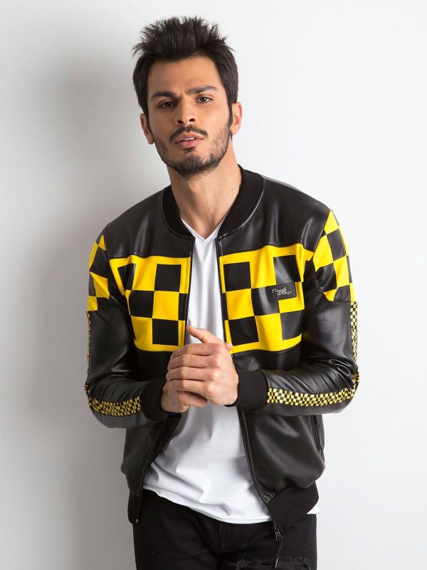Wholesale Black and yellow jacket for men made of eco leather