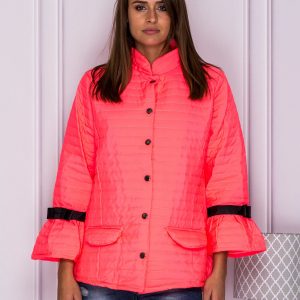 Wholesale Quilted transitional jacket with bows on sleeves fluoride pink