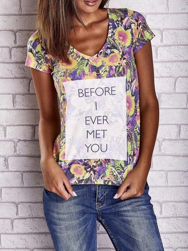 Wholesale Purple floral t-shirt with inscription BEFORE I EVER MET YOU