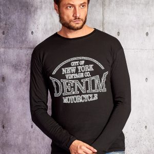 Wholesale Men's blouse with print NEW YORK DENIM black