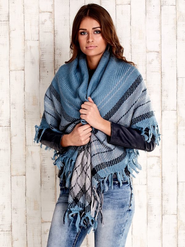 Wholesale Blue knitted scarf with fringes