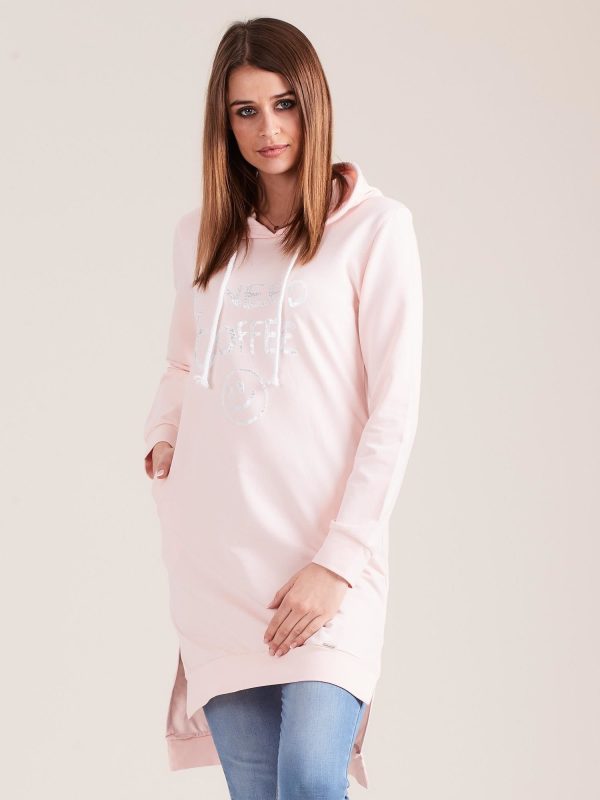 Wholesale Light Pink Long Hoodie I NEED COFFEE