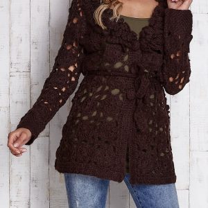 Wholesale Brown sweater with tie at the waist