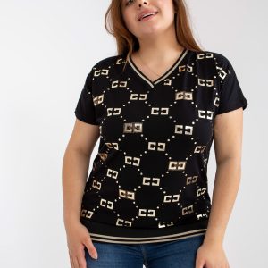 Wholesale Black plus size blouse with V-neck