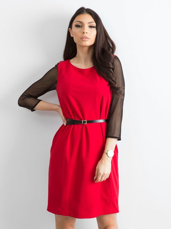 Wholesale Women's dress with transparent sleeves red