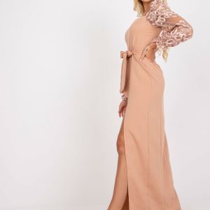 Wholesale Beige maxi evening dress with decorative sleeves