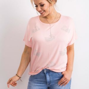 Wholesale Pale pink plus size t-shirt with applique