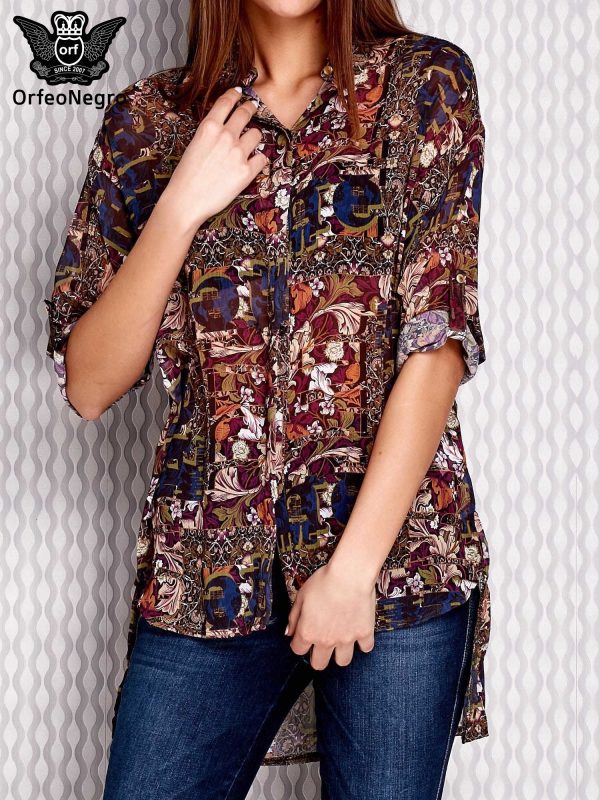 Wholesale Blue mist blouse with patterns