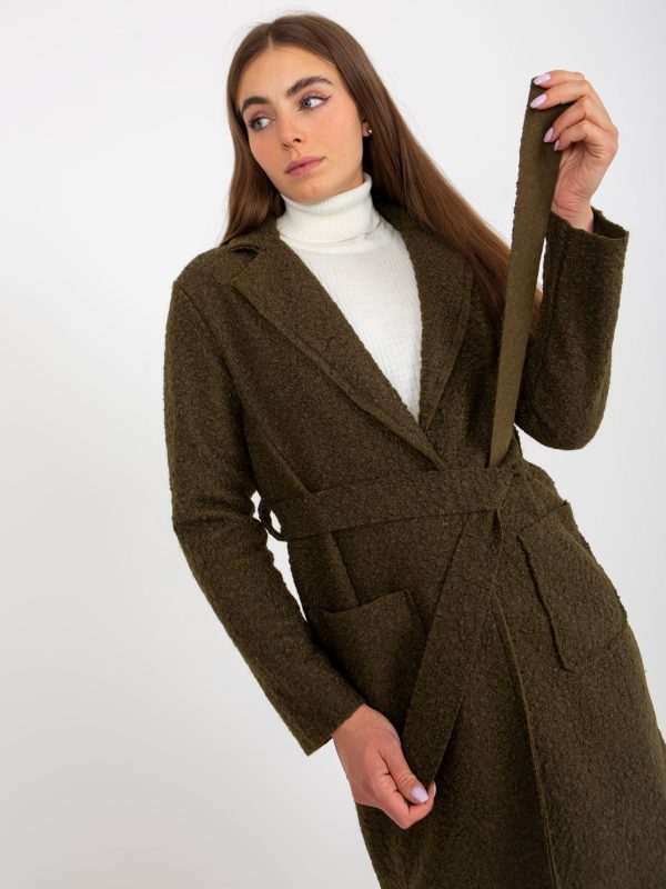 Wholesale Khaki plush maxi coat with belt Merve OCH BELLA