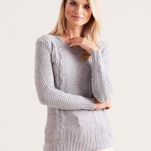 Wholesale Grey knitted sweater with braids