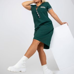 Wholesale Dark Green Asymmetrical Plus Size Viana Cotton Dress