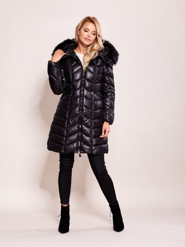 Wholesale Black quilted jacket for winter with hood