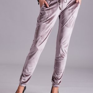 Wholesale Velvet sweatpants with stripes beige