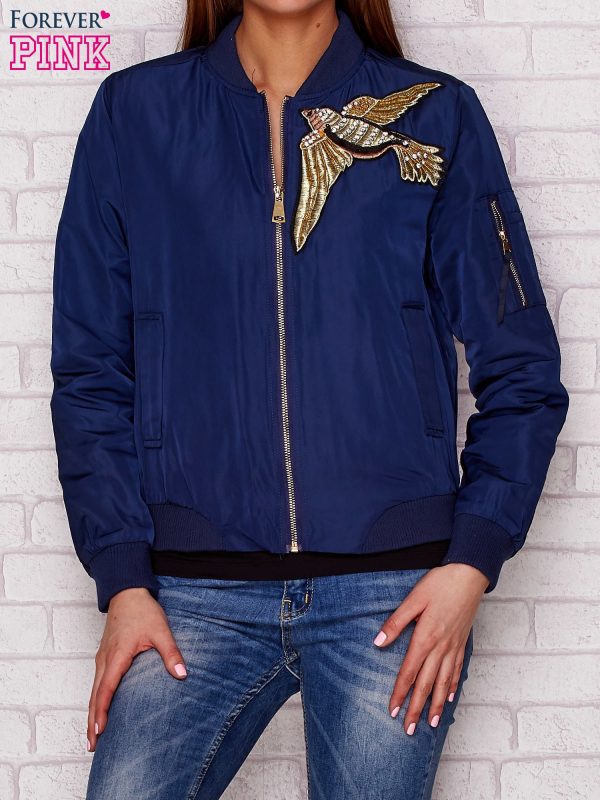 Wholesale Bomber jacket with jewellery applique and navy blue patch