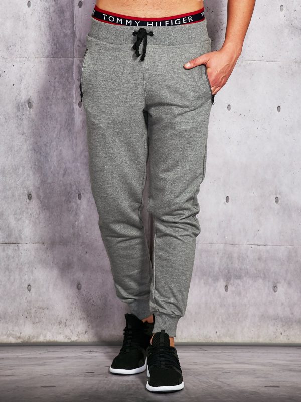 Wholesale Men's sweatpants with zipper pockets grey