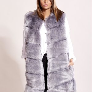 Wholesale Light Grey Long Faux Fur Vest