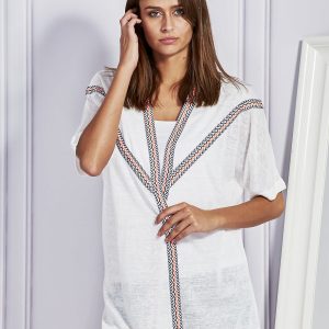 Wholesale White sweater with ethnic inserts