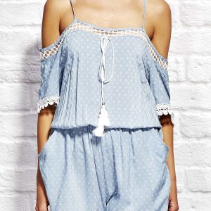 Wholesale Jumpsuit with fine patterns light blue