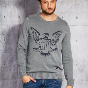 Wholesale Grey men's sweater with eagle