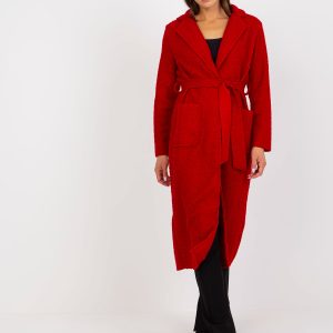 Wholesale Red plush maxi coat with pockets Merve OCH BELLA