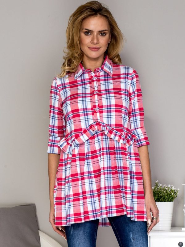 Wholesale Red chequered tunic with ruffle