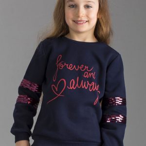 Wholesale Navy blue girl sweatshirt with lettering and sequins