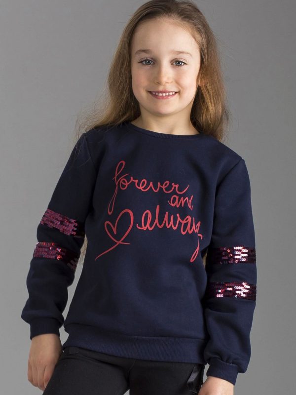 Wholesale Navy blue girl sweatshirt with lettering and sequins