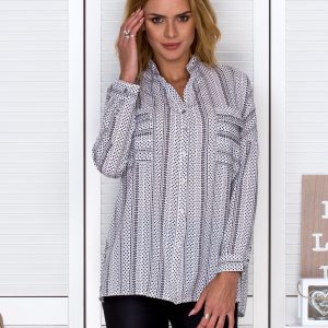 Wholesale White and black blouse with small pattern