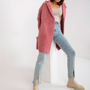 Wholesale Dirty pink women's alpaca coat with pockets Eveline