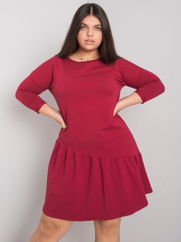 Wholesale Burgundy plus size dress with ruffle Linda