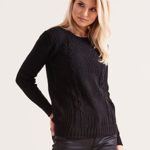 Wholesale Black knitted sweater with braids