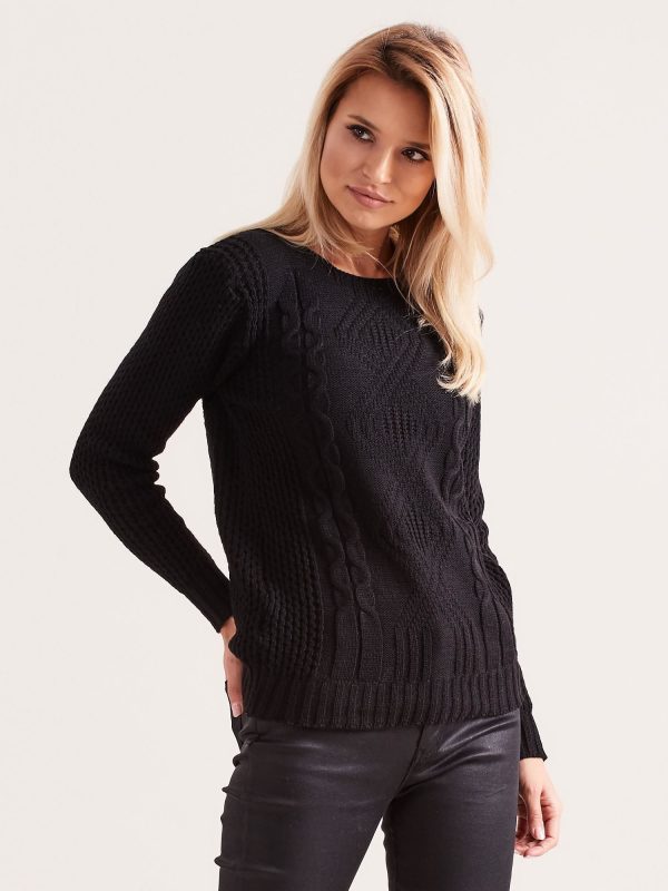 Wholesale Black knitted sweater with braids