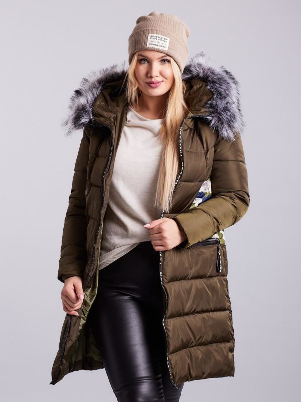 Wholesale Khaki Plus Size Quilted Winter Jacket