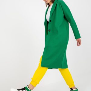 Wholesale Green single-breasted coat with pockets OCH BELLA