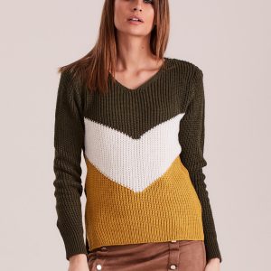 Wholesale Khaki sweater color block