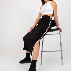 Wholesale Black midi sweatshirt skirt with zipper