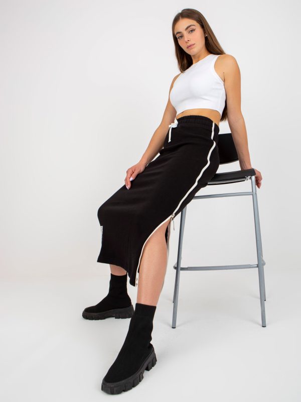 Wholesale Black midi sweatshirt skirt with zipper