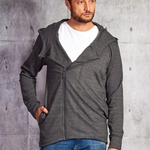 Wholesale Dark grey sweatshirt for men with asymmetrical zipper