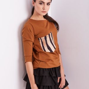 Wholesale Brown women's blouse with pocket