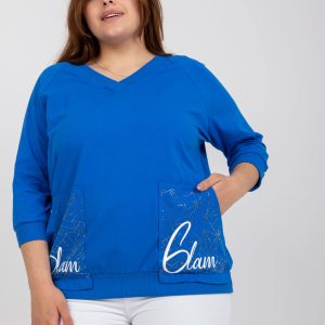 Wholesale Dark blue plus size blouse with V neckline