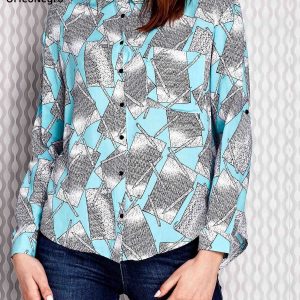 Wholesale Turquoise patterned shirt with roll-up sleeves