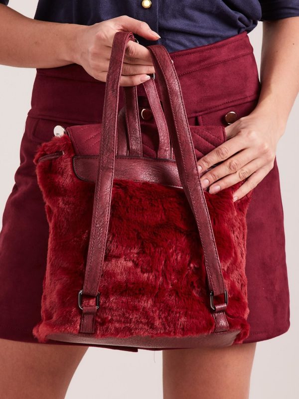 Wholesale Burgundy Fur Backpack