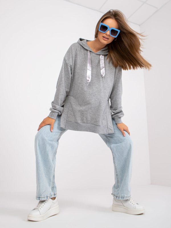 Wholesale Grey Melange Cotton Hoodie Sweatshirt